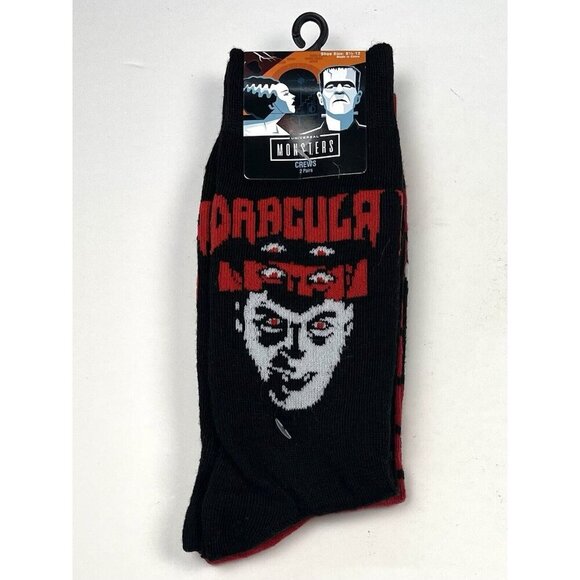2pr Universal City Studios Mens Shoe Size 6.5-12 Monsters Dracula CREW SOCKS NIP - Picture 1 of 2
